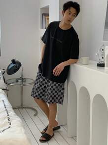 DAZY Conjunto de pijama de hombre a juego con camiseta gris oscura, de verano - Multicolor - Ver 6