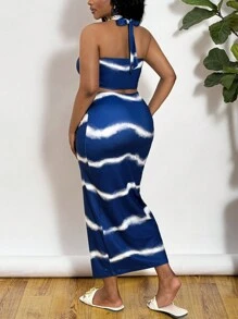 Slaydiva Plus-size dames vakantie halternek tanktop & bodycon rok 2-delige set