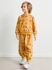 SHEIN Young Boy Cartoon Print Pocketed Loose Drawstring Sweatpants - Yellow - View 7