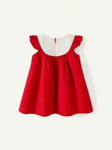 Cozy Pixies Baby Girls Casual Versatile Floral Pattern Round Neck Ruffle Trim Contrast Color Dress, Baby Girl - Multicolor - View 2