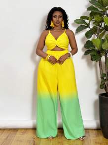 Slaydiva Combinaison / Barboteuse d'été pour femmes, grande taille / tenue occidentale, avec bloc de couleurs, torsion sur la poitrine, jambes larges / baggy, fluide / pantalon palazzo, bretelles fines