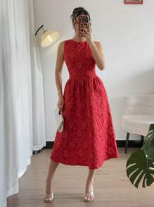 Chiquease 露背方领无袖 A 字裙，简约时尚休闲日常穿着