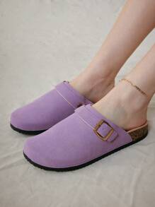 Solecia Women's Thick Sole Furry Slippers, Fashionable Round Toe Warm Indoor Shoes - Mauve Purple - View 1