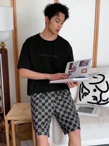 DAZY Conjunto de pijama de hombre a juego con camiseta gris oscura, de verano - Multicolor - Ver 7