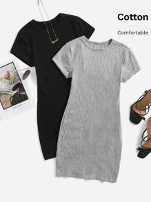 SHEIN EZwear 2 Packs Rib-Knit Dress - Multicolor - View 6