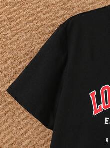 SHEIN 2pcs/Set Toddler Boys Letter & Cartoon Print Crew Neck Casual Short Sleeve T-Shirts Kids Tshirts T Shirts For Boys