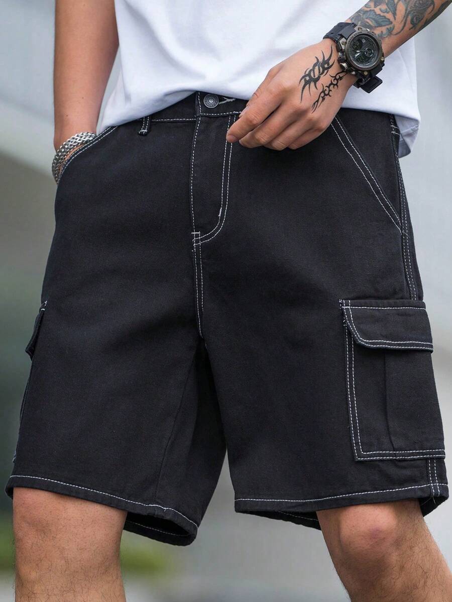 Manfinity Homme Plus Size Men's Cargo Pocket Relaxed Fit Casual Denim Shorts Going Out Hang Out Work Vacation Urban - Black - View 1