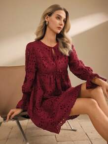 SHEIN Clasi Women Short Casual Dress, Simple And Fashionable For Daily Wear - Burgundy - View 5