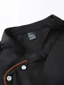 Manfinity Homme Men's Contrast Trim Front Button Short Sleeve Chef Shirt Men Work Shirts