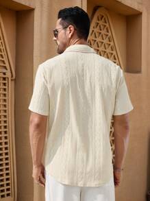 HIMLAND Men's Jacquard Knit Slim Fit Turndown Collar Short Sleeve Casual Shirt, Suitable For Everyday Summer Wear, Old Money