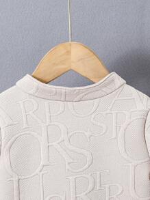 男婴经典休闲提花针织短袖上衣和长裤套装 - 卡其色 - 查看 7