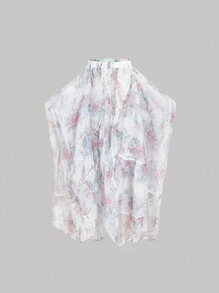 SHEIN MOD تنورة ماكسي من الأورجانزا المطبوع بالازهار للسيدات، مزركشة، مغلقة بوصلة ذهبية باللون الأزرق والأبيض، مناسبة لعيد الحب، العطلات، عيد الميلاد،السهرات في المساء باسلوب فرايري وبوهيمي ذو تصميم مُنسدل - متعدد الألوان - مشاهدة 7