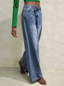 Maija 女式前扣口袋简约休闲牛仔裤，日常穿着，牛仔牛仔裤