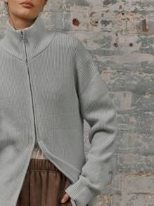 MUSERA Longline Fitted Double Ended Zip Ribbed Knit Turtle Neck Jumper Christmas Winter Elegant Party Evening