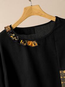 Lacomfia 2pcs/Set Women Linen Blended Print Patchwork Short Sleeve Top - Multicolor - View 5