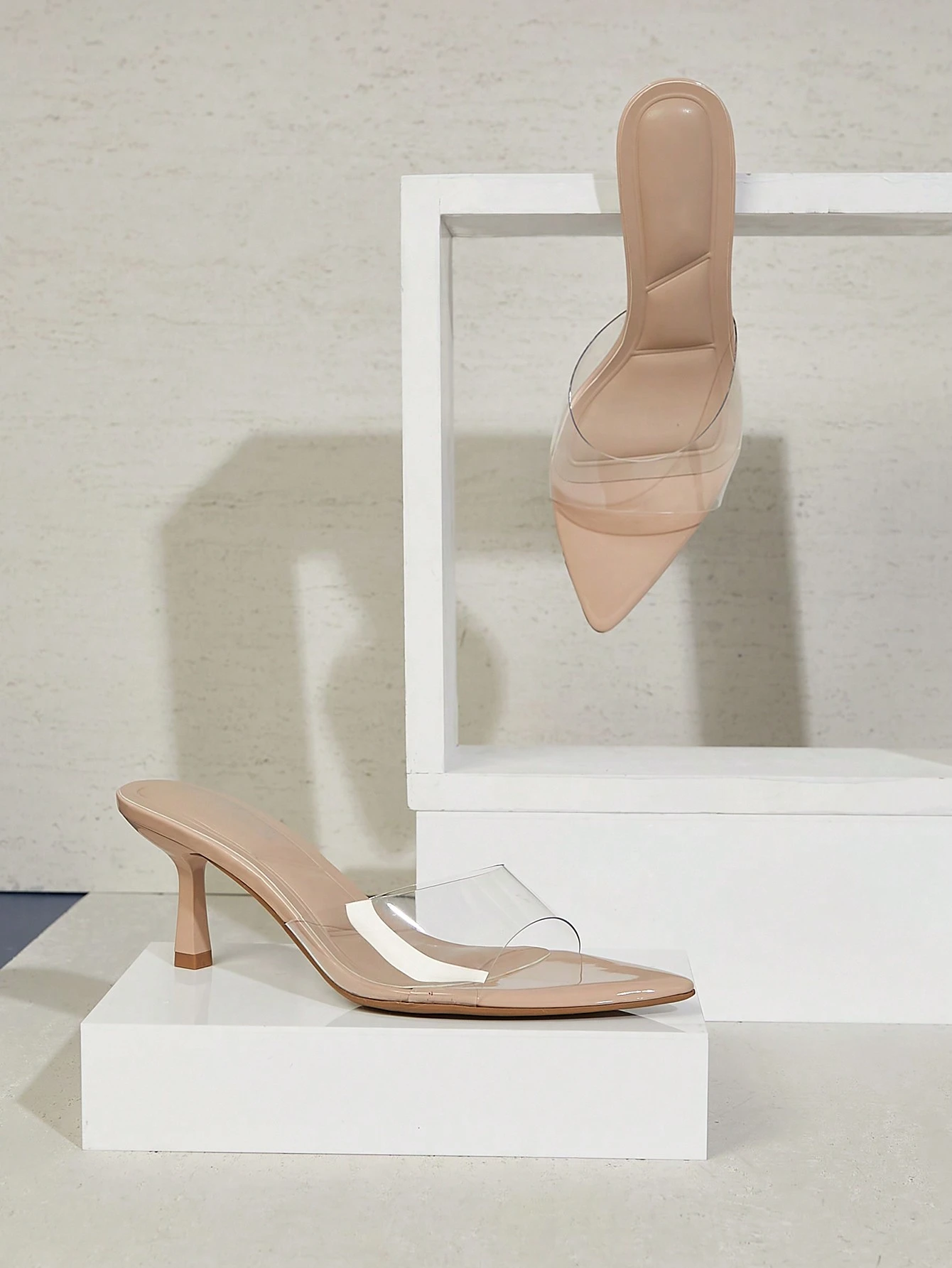 L’Amorae Women Comfortable Kitten Heel Pointy Toe Clear Nude Spring Shoes