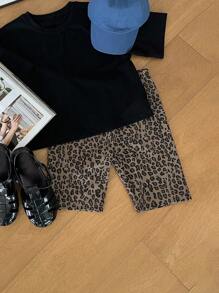 Dazy Kids Tween Girls' Leopard Print Casual Leggings, Minimalist Daily Basic Tights - Brown - View 4