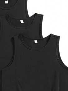 SHEIN Leap Crew 5pcs/Set Teen Boy Casual Basic Sleeveless Top, Comfortable Crew Neck, Spring/Summer - Black - View 3