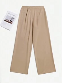 SHEIN Clasi Women's Waist Rhinestone Pleated Loose Pants - Khaki - View 2