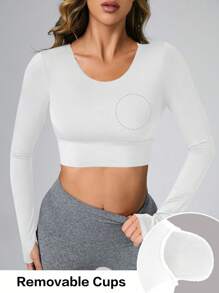 Easithlete Letter Graphic Batwing Sleeve Sports Tee Workout Tops Gym Topworkout Tank Top - White - View 2