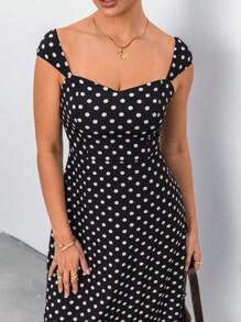 Calvaya Vestido casual minimalista de mujer con estampado de lunares blancos y negros, para primavera/verano