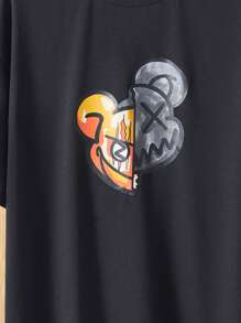 SHEIN 2 Pcs Teen Boys Casual Simple Cool Cyberpunk Style Mechanical Bear Print Tshirt And Shorts 2 Pieces Outfit, Spring Wear; Teen Boys' Clothing; Teen Boy' Jackets, Spring Back To School