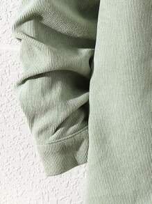 SHEIN Hoodie Kasual Corduroy dengan Tambalan untuk Anak Laki-Laki Remaja, Kemeja Tenun Ukuran Besar - Mint Green - View 5