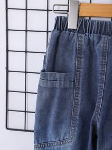 SHEIN Explorewe 1pc Young Boy Woven Distressed Straight Leg Denim Jeans - Blue - View 6