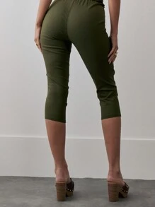 MUSERA Low Rise Zip Fitted Pedal Pusher Capri Leggings 90's Chic Elegant - Green - View 4