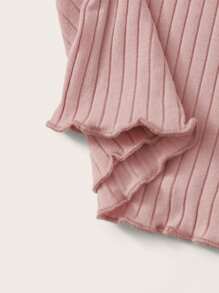 SHEIN EZwear 生菜邊羅紋針織t恤 - 藕粉色 - 查看 6