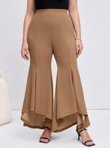 SHEIN Clasi Weite Hosen in Große Größen für Damen, einfarbig elegante und vielseitige Büro- und Pendlerhosen