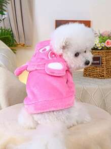 PETSIN 1 件宠物猫狗通用可爱粉色毛绒熊耳朵连帽运动衫，舒适角色扮演连帽衫 - 粉色 - 查看 4