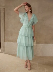 MOTF VESTIDO LARGO CON VOLANTES MULTICAPA FLUIDO