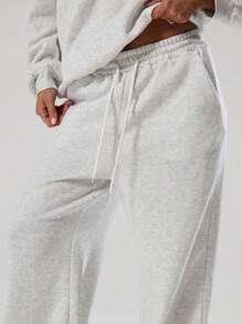 MUSERA Pocket Detail Wide Leg Sweatpants Vacation Airport Casual Back To School Joggers Sweatpants Pants - Grey - View 5