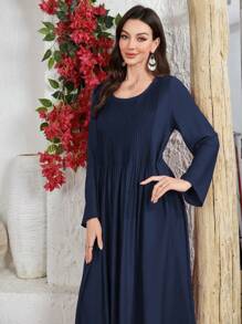 Lacomfia 优雅修身简约条纹连衣裙，让您看起来更年轻 - 寶藍色 - 查看 5