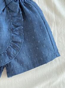 Vintaside Kids Young Girl Ruffle Trim Summer Skirt, Fashionable Versatile Fitting For Vacation And Gatherings - Blue - View 5