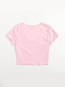 SHEIN EZwear V-Neck Lettuce Trim Top
