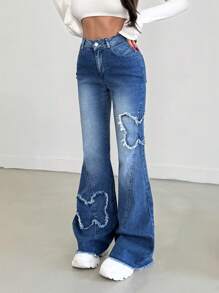 EURMUSE Women's Front Button Pocket Simple Casual Jeans, For Daily Wear - Medium Wash - View 6