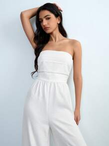 Chiquease 露肩荷叶边白色女式夏季性感度假连体裤，新款春夏韩版柔软裹身紧身长裙，修身褶皱 A 字连体裤，带后肩带