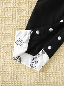 SHEIN Playful Pals 2 件/套男婴服装：长袖连体衣 + 围兜裤，牛印花 & 妈妈的小男孩字母图案，休闲日常服装 Mon And Baby Watching 男婴套装 Mon And Baby 服装 Newton United 服装 Newton 男婴服装套装