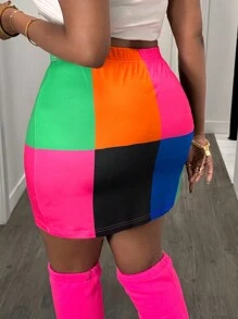 Slaydiva 大码女式亮色拼色紧身迷你裙/短裤 - 彩色 - 查看 3