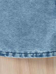 Ensemble de 2 pièces, T-shirt rose et jupe en jean bleu clair avec décoration de nœud en dentelle, élégant et doux, pour bébé fille, tenue d'été - Rose bonbon - Voir 8