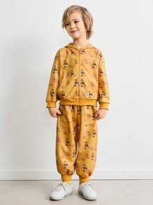 SHEIN Young Boy Cartoon Print Pocketed Loose Drawstring Sweatpants - Yellow - View 1