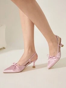 CUCCOO CHICEST 女士尖头细高跟鞋粉色蝴蝶结系带复古经典舒适百搭新款时尚女士高跟鞋 - 粉色 - 查看 7