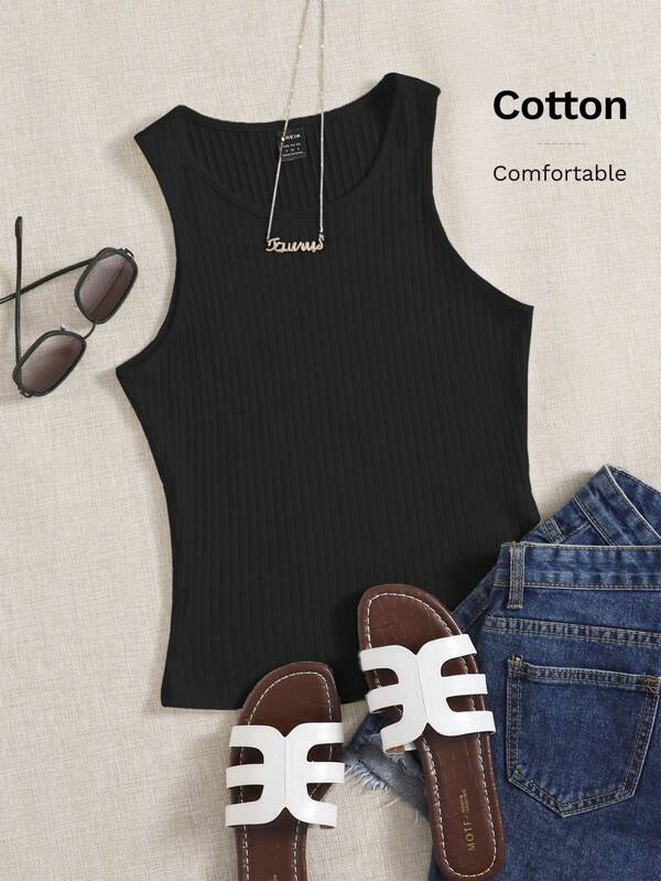 SHEIN EZwear Débardeur simple unicolore col rond sans manches pour femme, décontracté pour un port quotidien