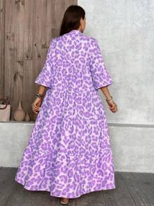 SHEIN LUNE Váy 4 tầng họa tiết da báo cỡ lớn thường ngày cho kỳ nghỉ xuân Boho Trang phục mùa hè Váy thường ngày đi biển - Màu Lilac Tím - Xem 2