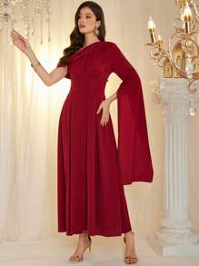 Modelyn Vestido de fiesta elegante y de lujo para mujer con mangas farol asimétricas - Rojo - Ver 4