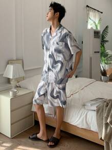 DAZY Floral Satin Printed Short Sleeve & Shorts Loungewear Set For Men, Summer Pajama - Multicolor - View 4