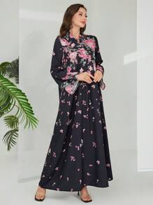 Lacomfia Elegant Floral Print Long Dress, Arabesque Style,Modest - Multicolor - View 6