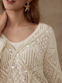 MOTF PREMIUM OPEN KNIT FLARE SLEEVE TOP - Apricot - View 6